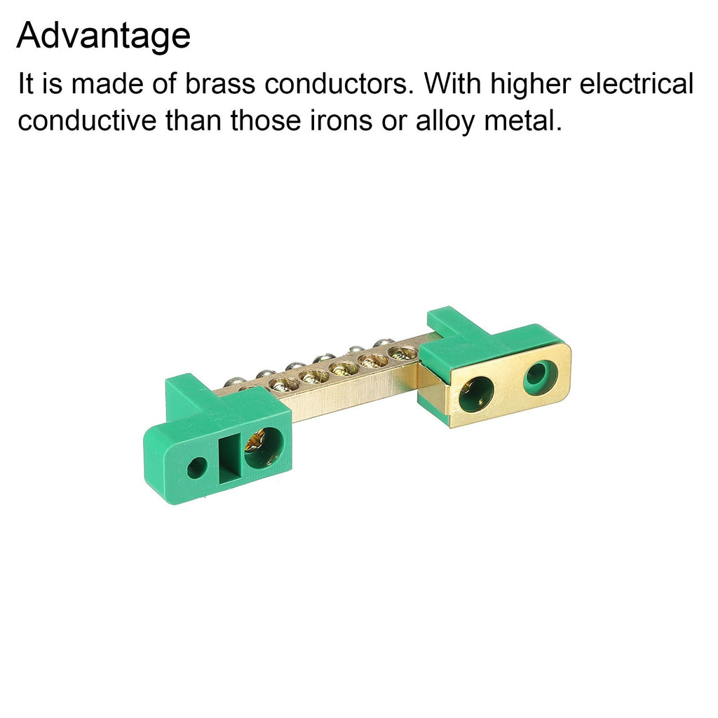 Terminal Ground Bar Screw Block Barrier Brass 6 Positions Green Pack of 2