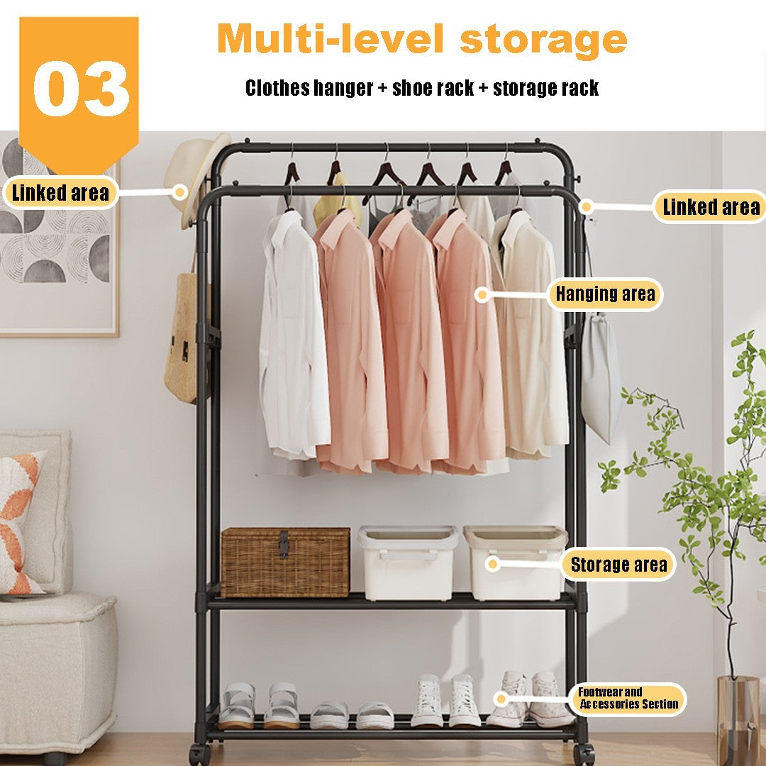 Heavy Duty Double Clothes Rail Hanging Rack Garment Display Stand Shoes Storage