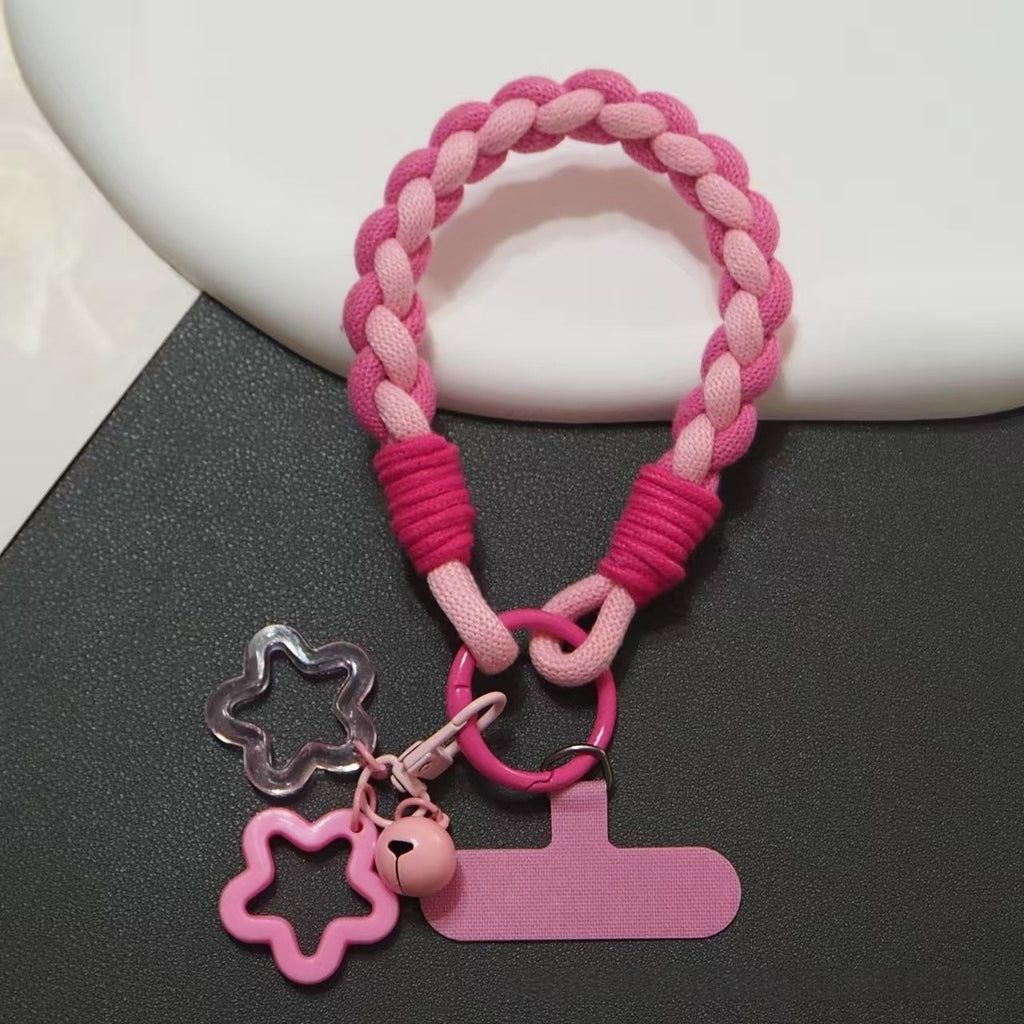 Sturdy Color-blocked Anti-loss Woven Phone Strap Keychain