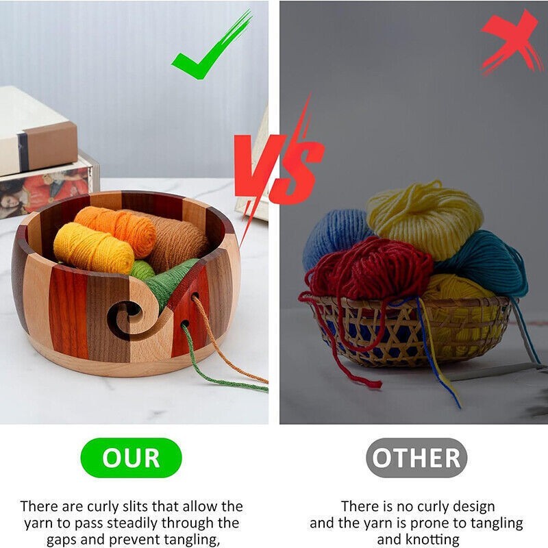 Wooden Yarn Bowl Hand Made Wool Storage For Knitting & Crochet Yarn Holder UK