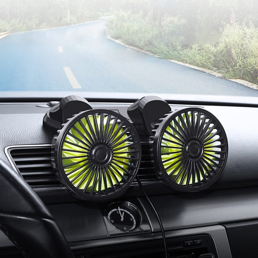 360° Rotatable Car Cooling Air Fan USB Dual Head Car Fan Portable Vehicle Fan