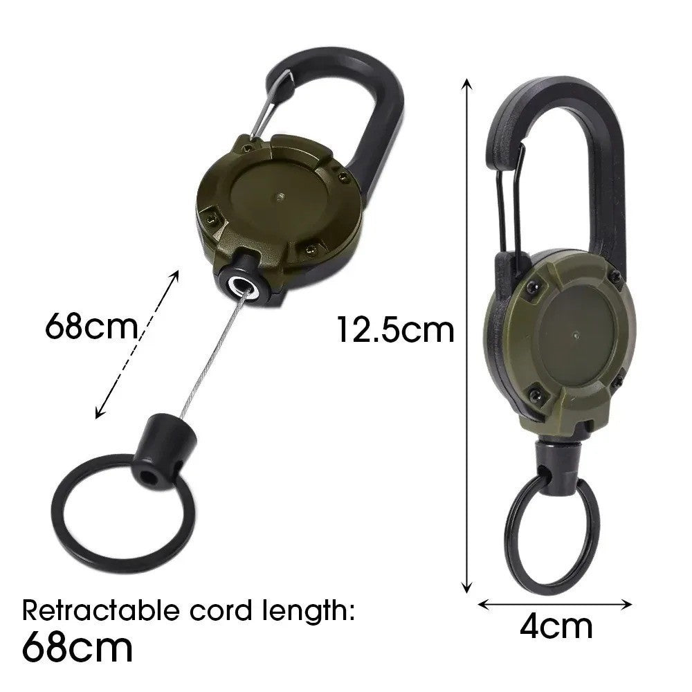 Heavy Duty Retractable Key Reel Carabiner Keychain Steel Wire Cord Clip
