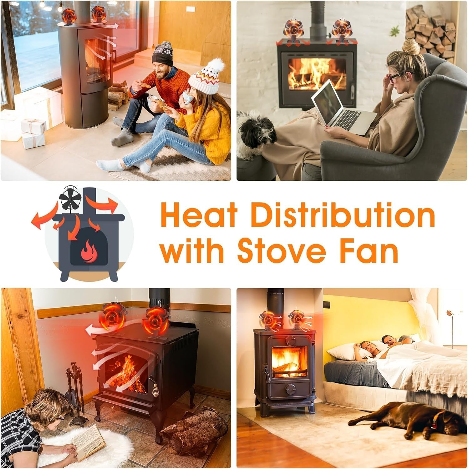 5 Blade Heat Powered Stove Top Fan Eco-friendly for Wood Burner Log Burning Fire