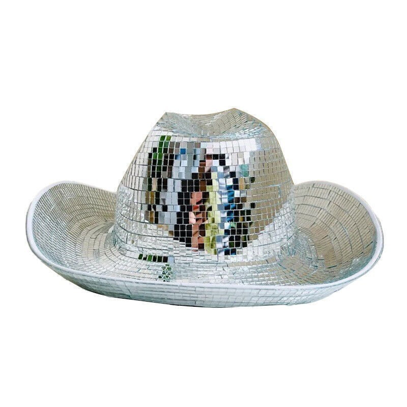Mirror Ball Cowboy Hat Light-Reflecting Disco Cowboy Hat Handmade