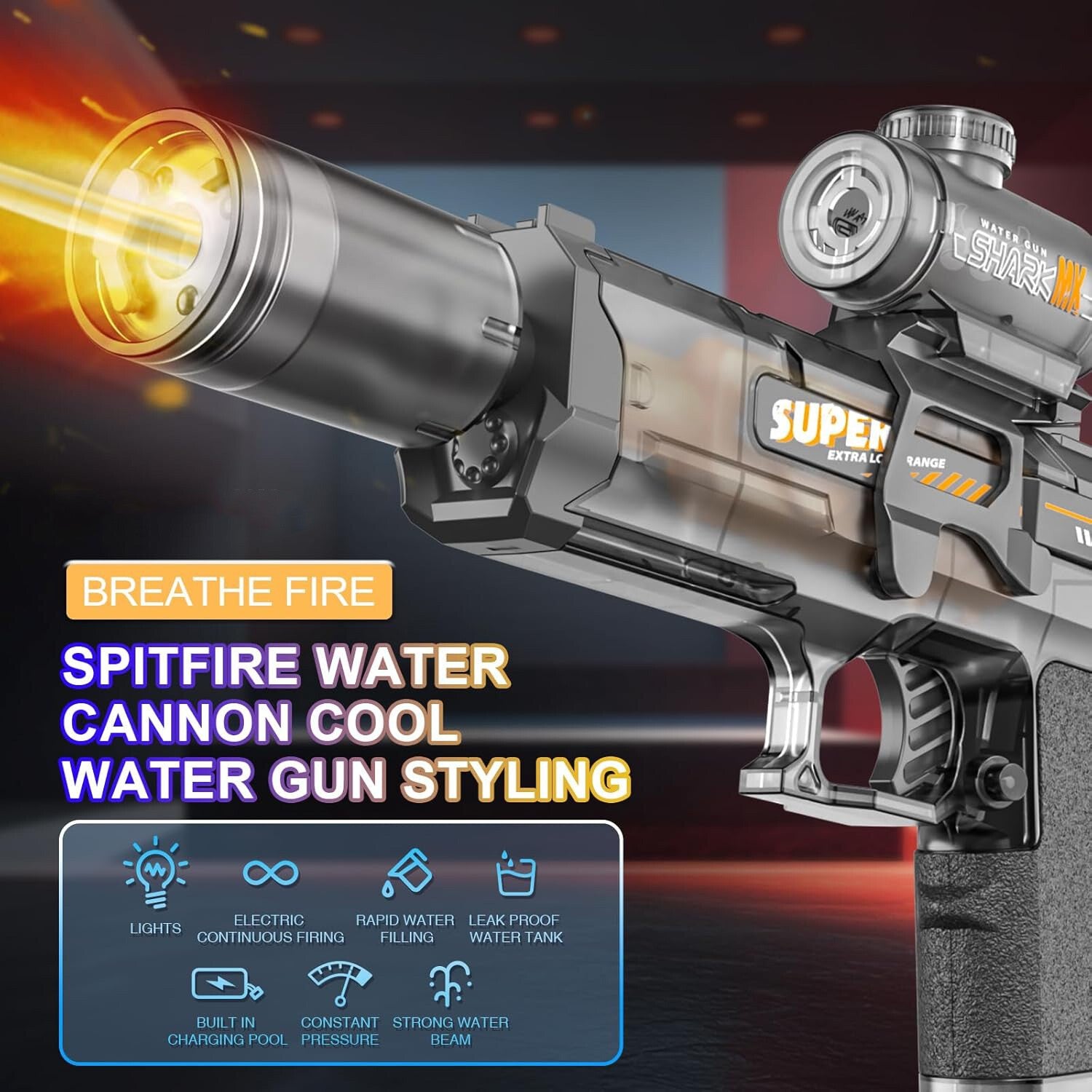 Electric Water Gun Squirt Pistol LED Muzzle Flash 0-8m Outdoor Beach Garden Toy