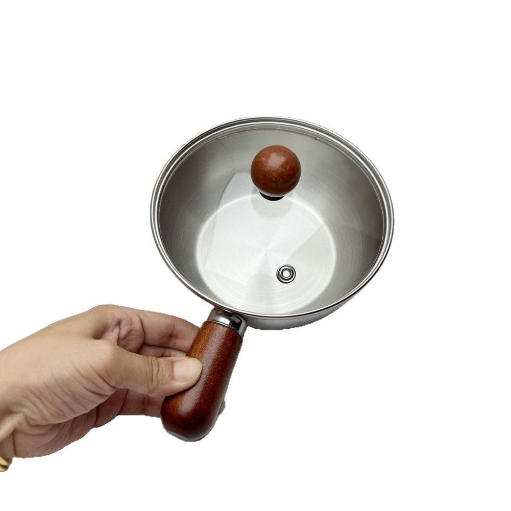 Heat Resistant Wooden Handle Stainless Steel Pot for Boiling Eggs and Milk
