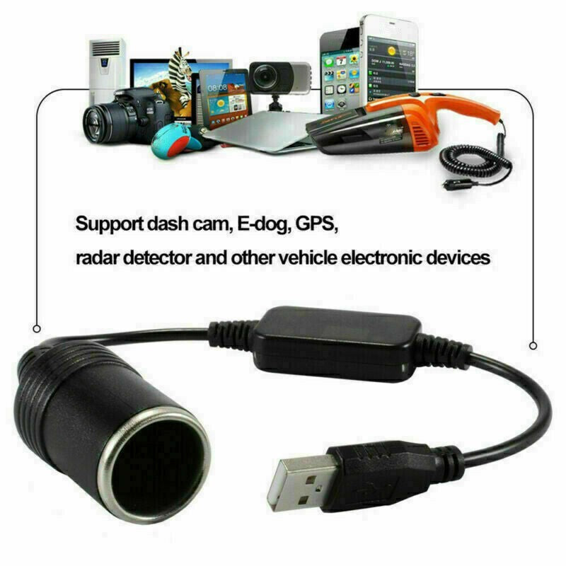 USB Port 12V Car Cigarette Lighter Socket Power Female Converter Adapter Cable