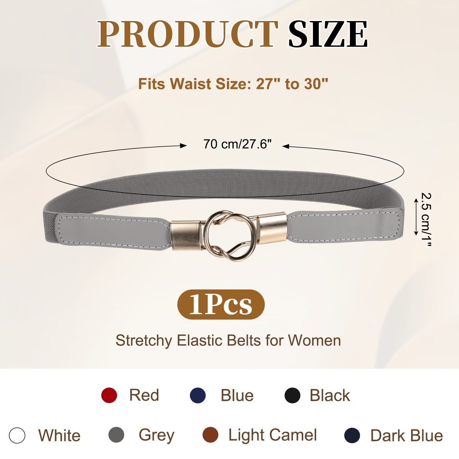 Thin Women Skinny Elastic Belt Stretch Waistband, Grey, 27" to 30"