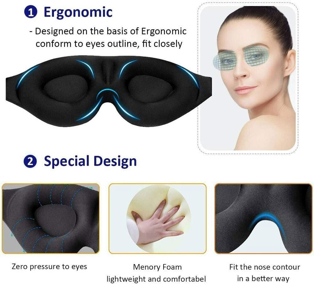 New 3D Contoured Cup Sleep Eye Mask Soft Blindfold Light Blocking Sleeping Mask