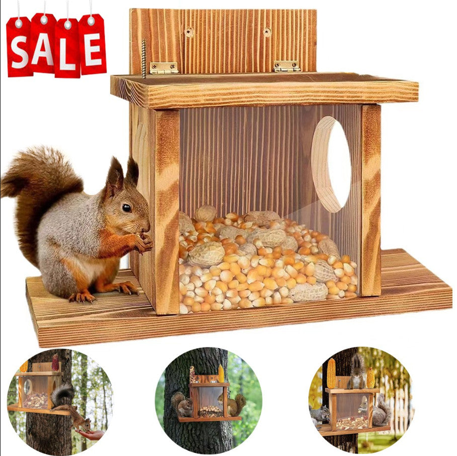 Carbonized Wood Squirrel Feeder Durable Squirrel House Box for Backyard Garden~