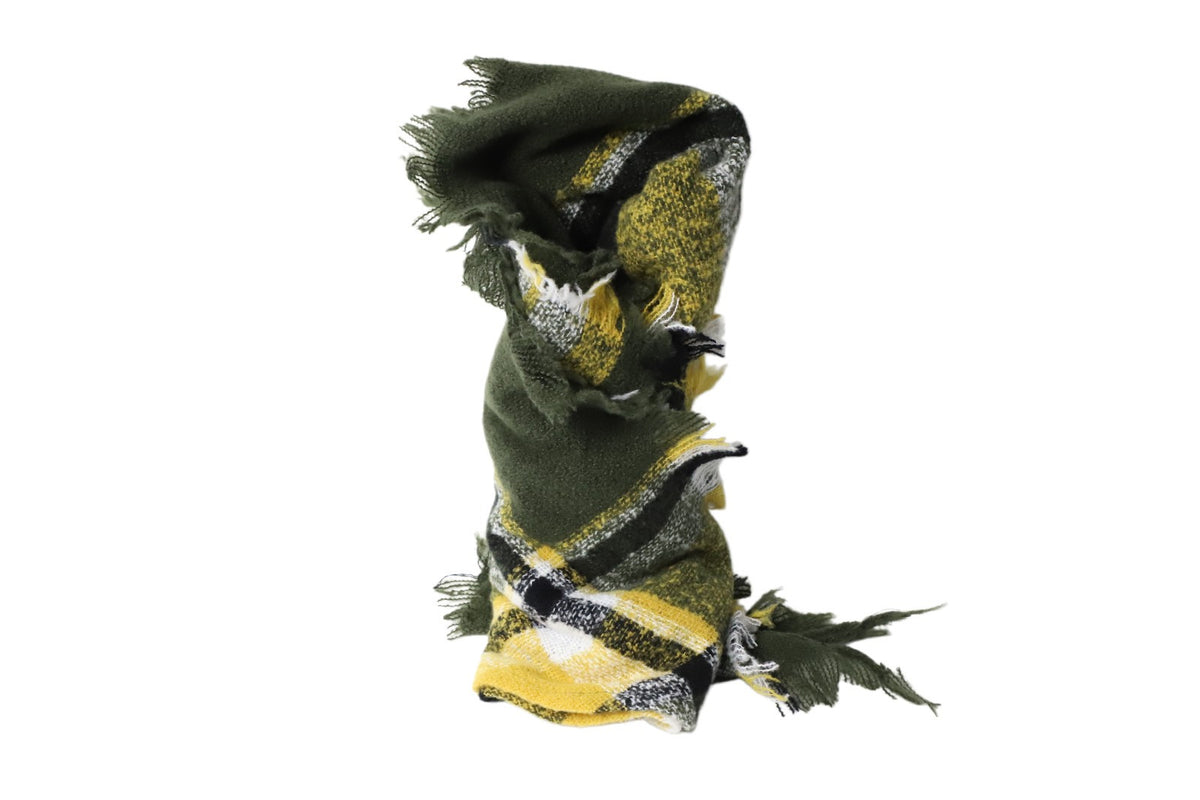 Ladies YELLOW & DARK GREEN  Pashmina Scarf Polyester Plaid Tartan Tessels Shawl