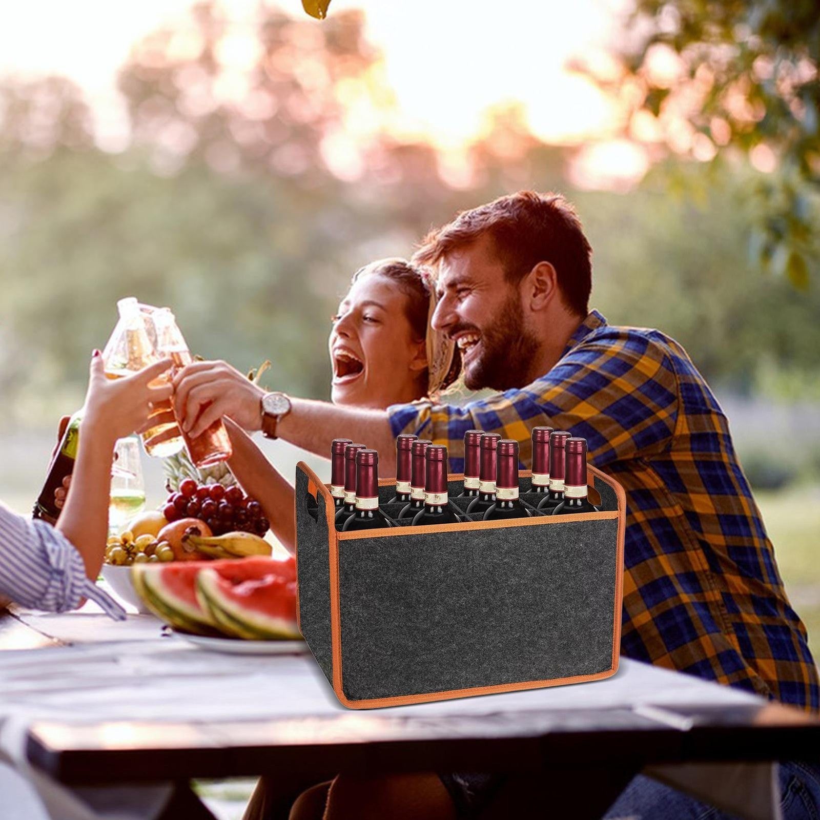 Wine Travel Bag 6/12-Bottle Felt Wine Carrier Storage Box with Divider