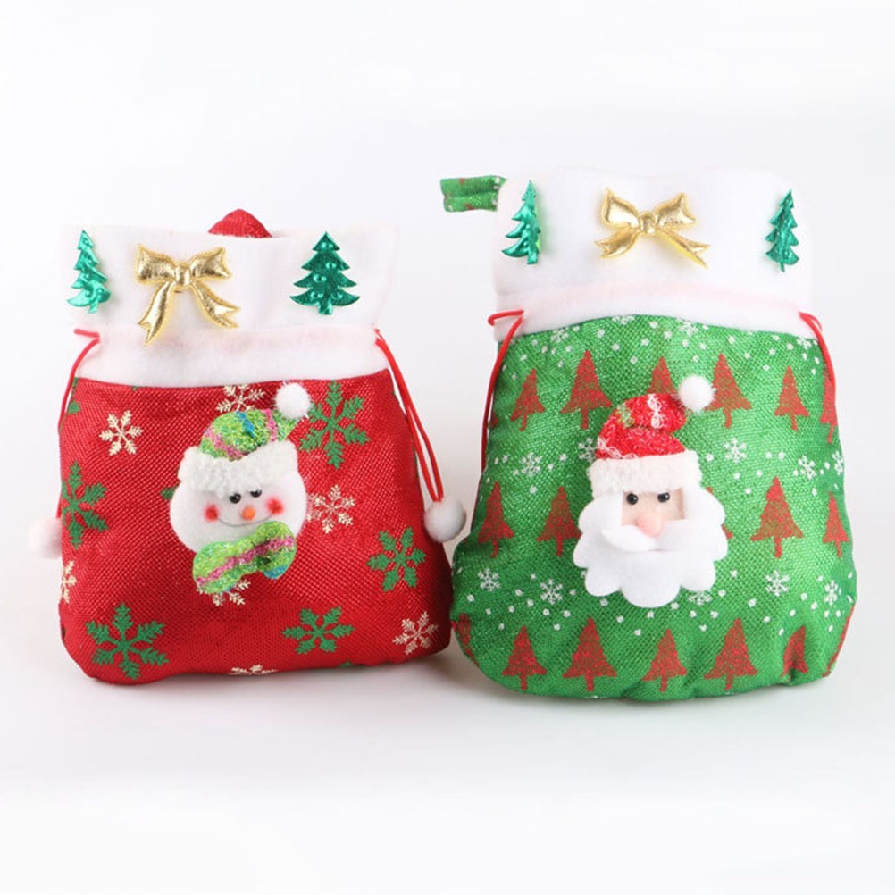 3Pcs Durable Christmas Gift Bags Candy Pouch Set Santa Snowman Designs
