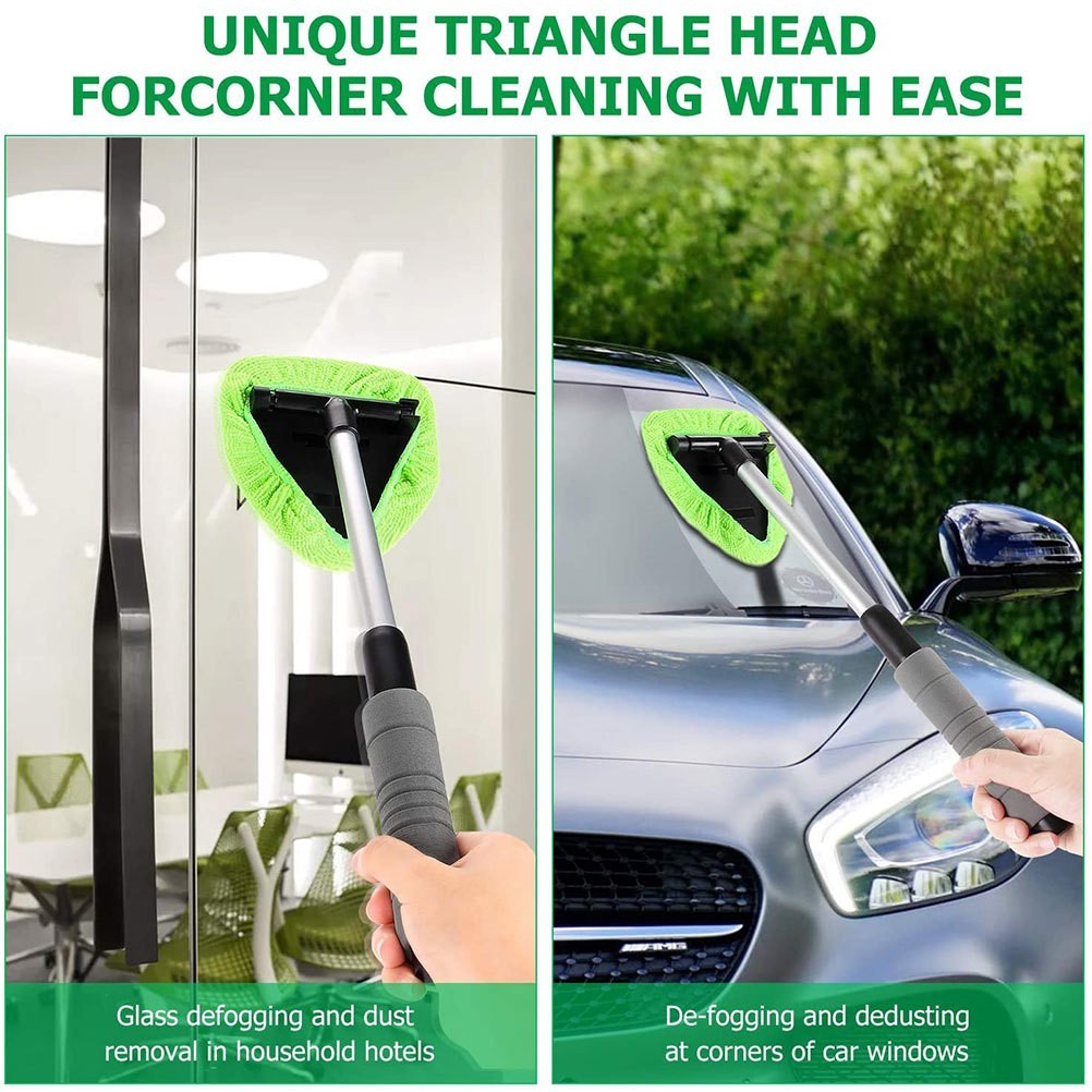 1Pc Windshield Cleaner Car Window Cleaning Tool Retractable Handle Brush (Green)
