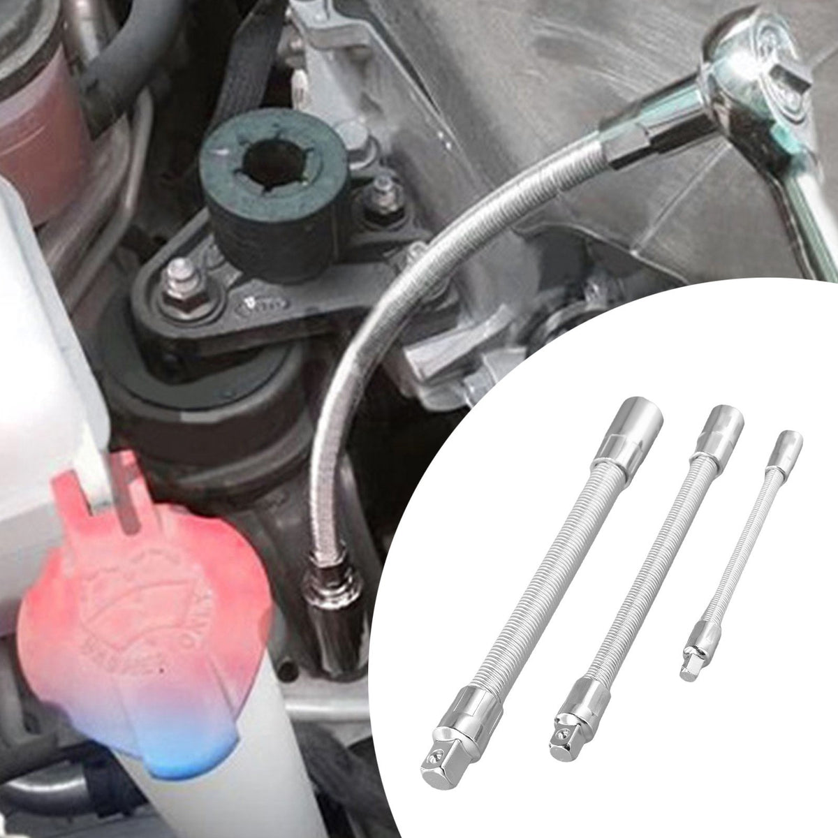 Socket Extension Bar Flexible 3pcs Set for Ratchet Wrench 145 205 250mm Metal
