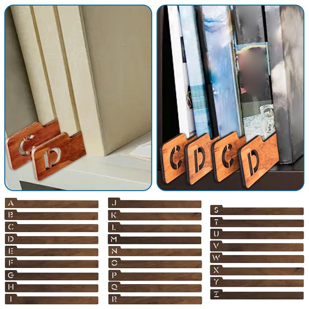 26 Piece Wooden Vinyl Dividers A-Z for Alphabetical Record Organization