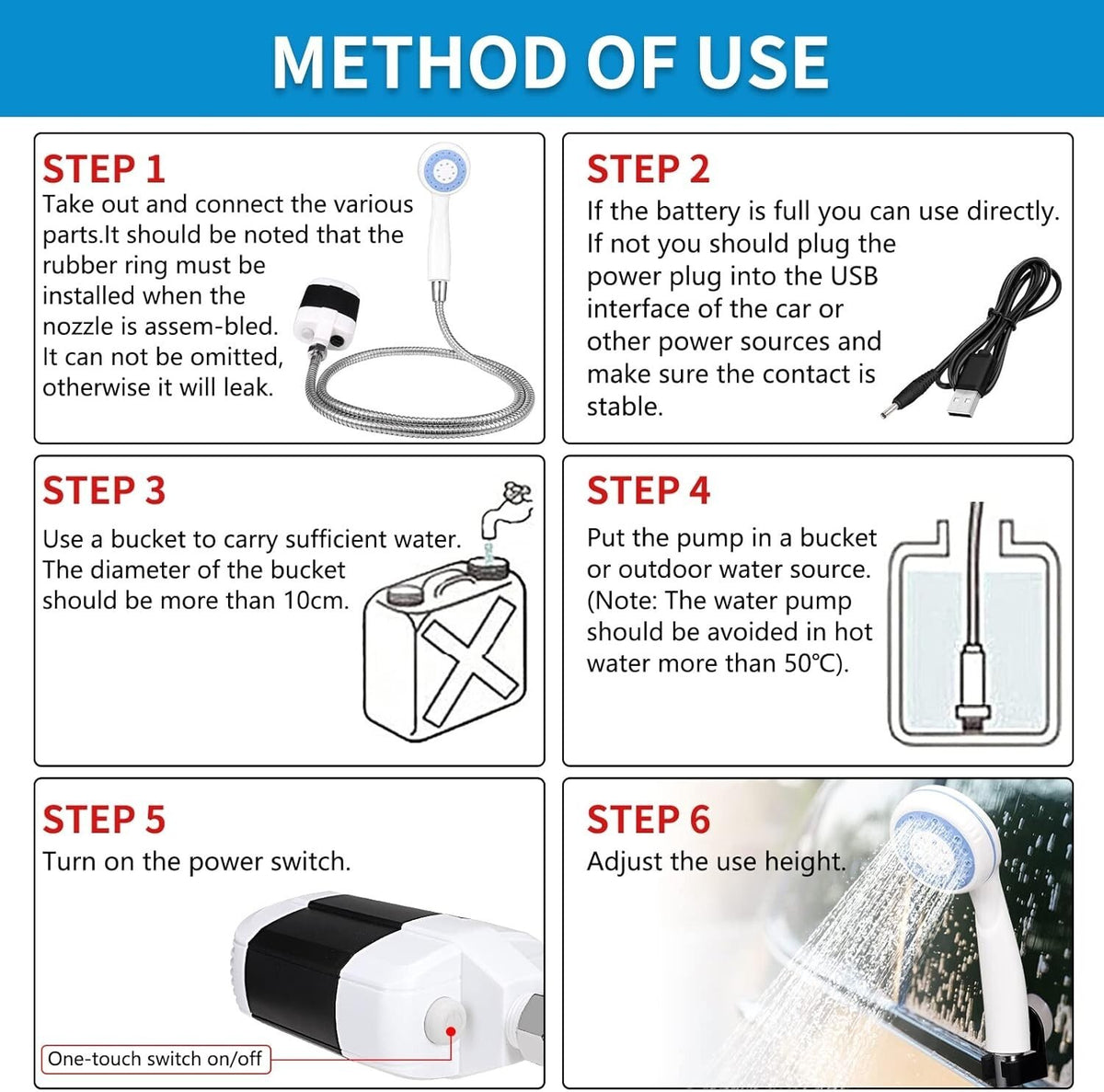 Portable Shower Camping Shower Travel Shower Pump Electric Rechargeable Shower