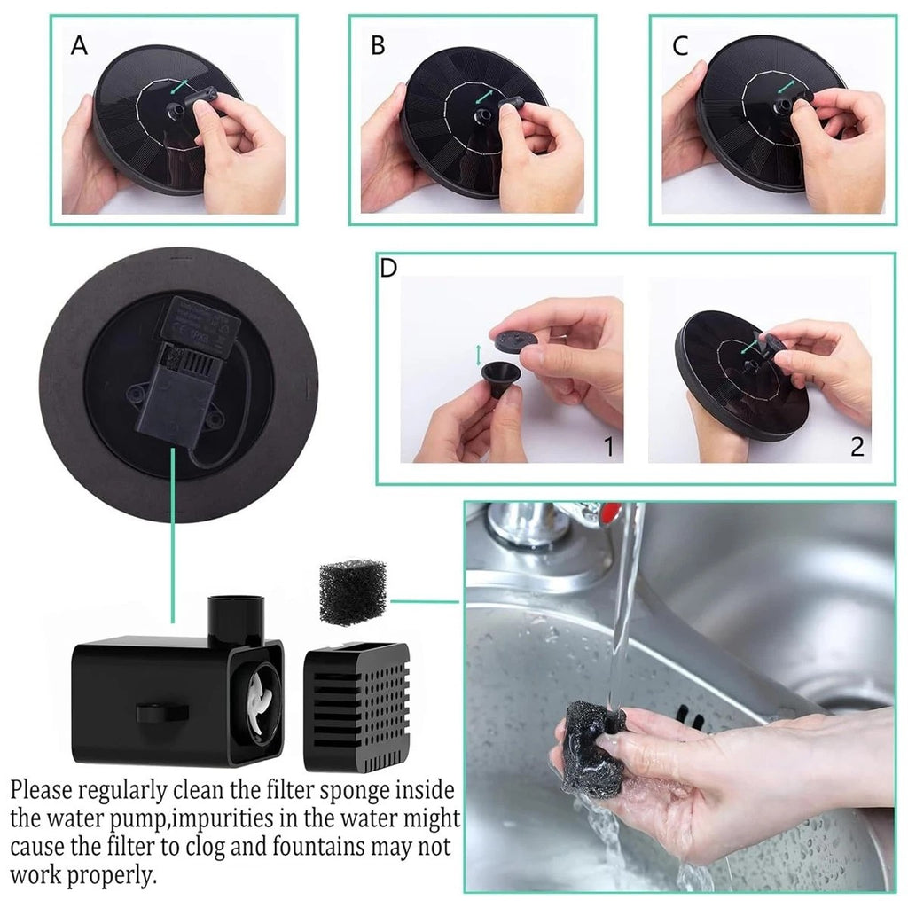 Outdoor Solar Fountain Pump Powered Floating Bird Bath Water Garden Pond UK