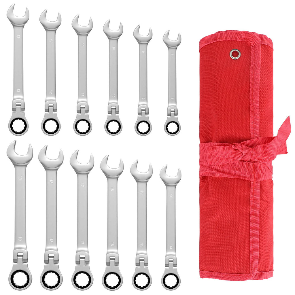 12pcs Metric Ratchet Flexible Spanner Set 8-19mm Combination Wrench Spanners