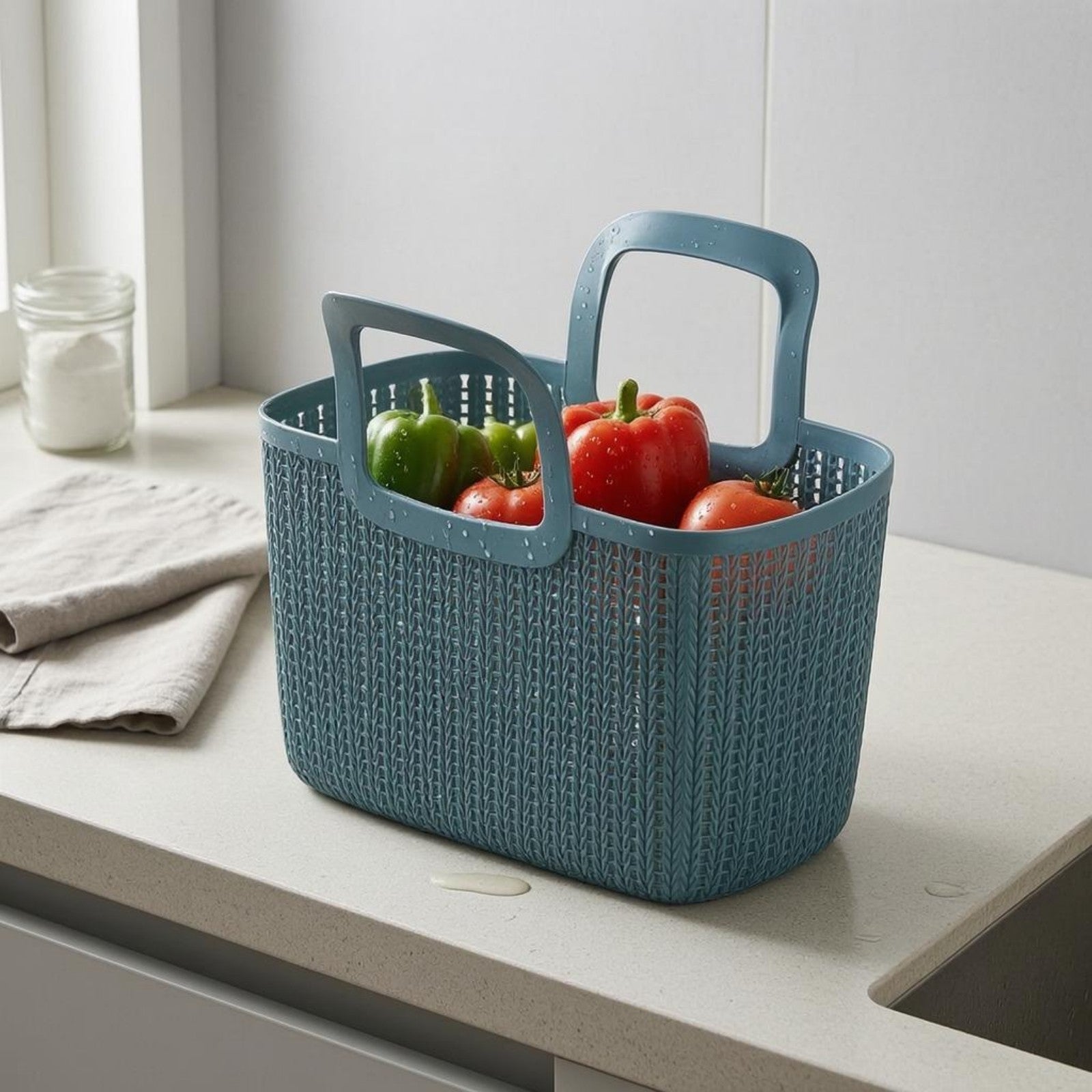 Rectangular Woven Basket Ventilated Plastic Hand Basket Deep
