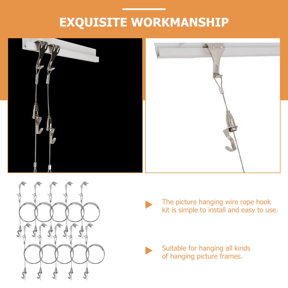 10Pcs Picture Rail Hanging System Adjustable Hooks Frame Displaying Hanger
