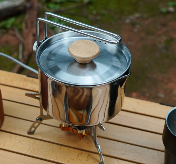 New Camping Pot 304 Stainless Steel Portable Camping Kettle With Foldable Handle