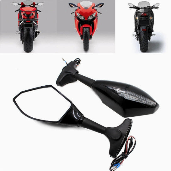 Motorcycle Racing Rearview Mirrors Integrated Indicator LED Turn Signal Black.*