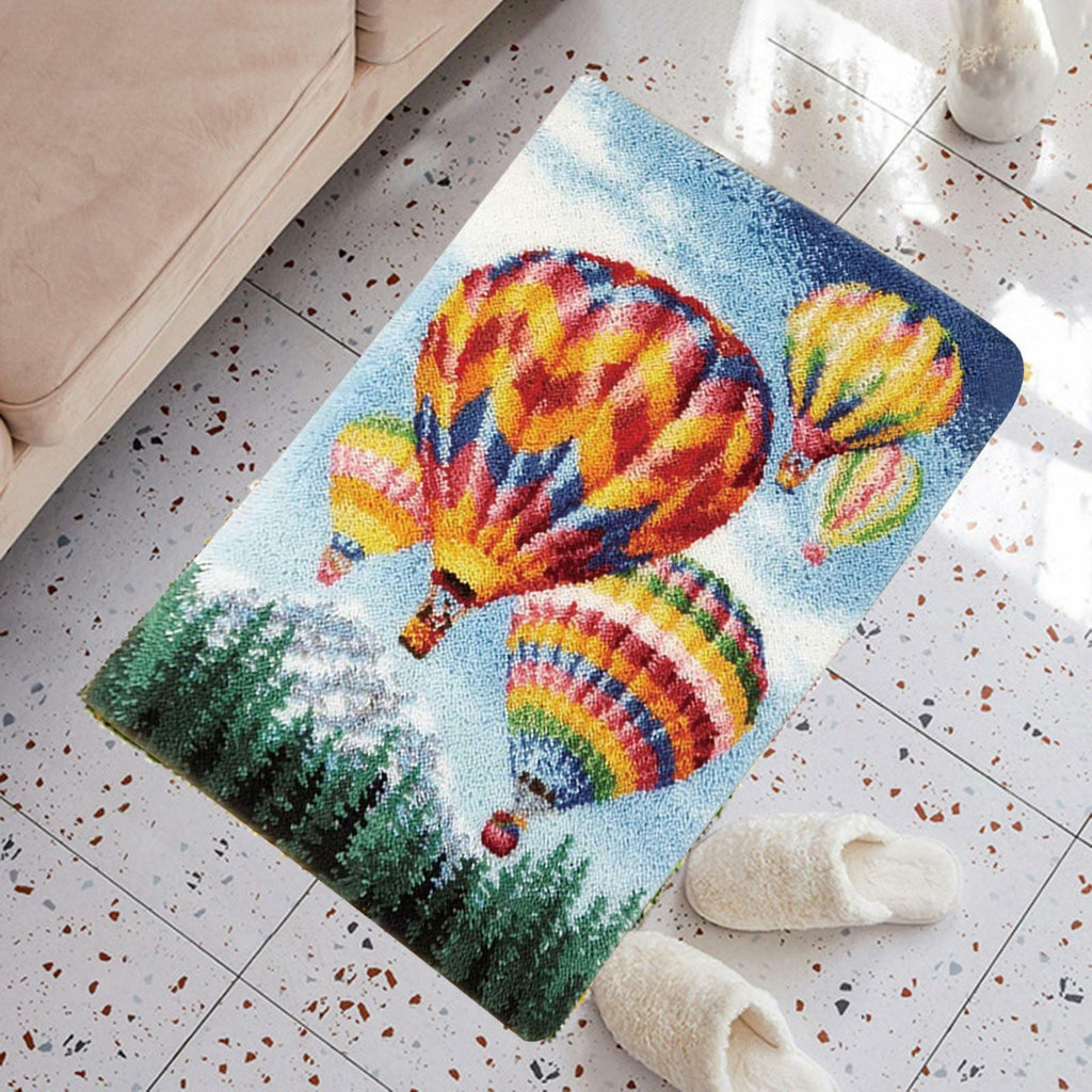 1 Set Latch Hook Rug Kits Carpet Embroidery for Adults Kids Hot Air Balloon DIY
