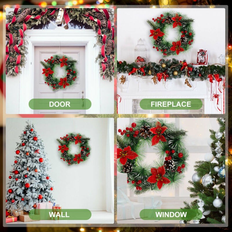 Wall Hanging Christmas Wreath Xmas Party Door Home Tree Garland Ornament Decor~
