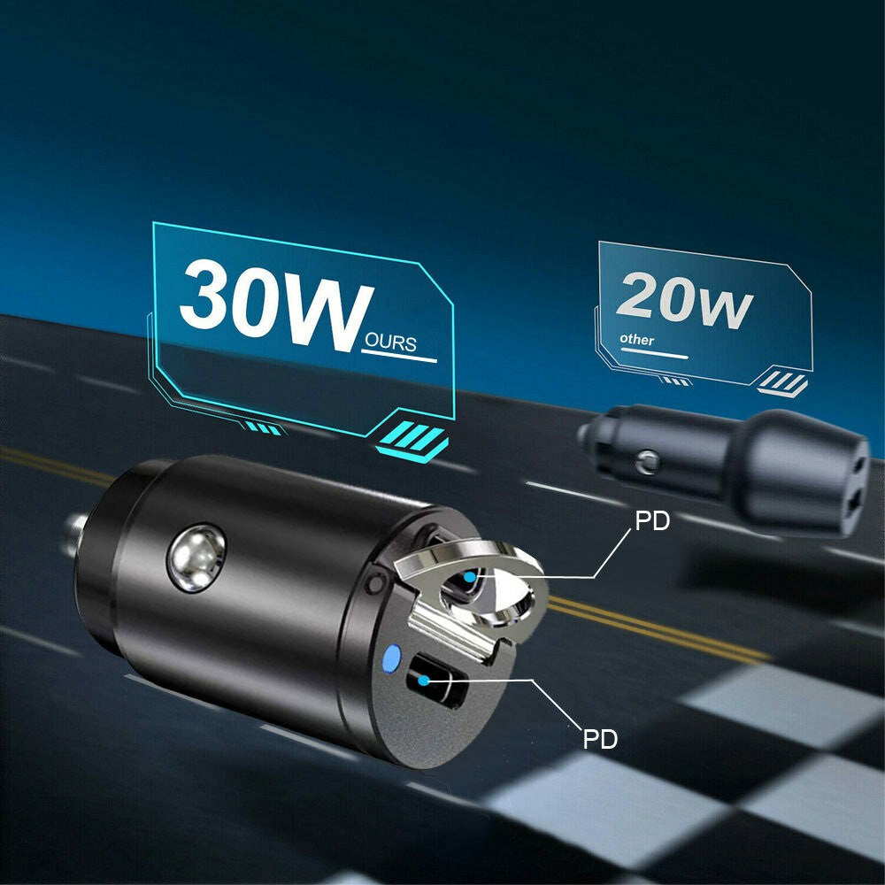 1x Mini Dual USB Type-C PD Car Phone Charger 30W Fast Charge Adapter Accessories