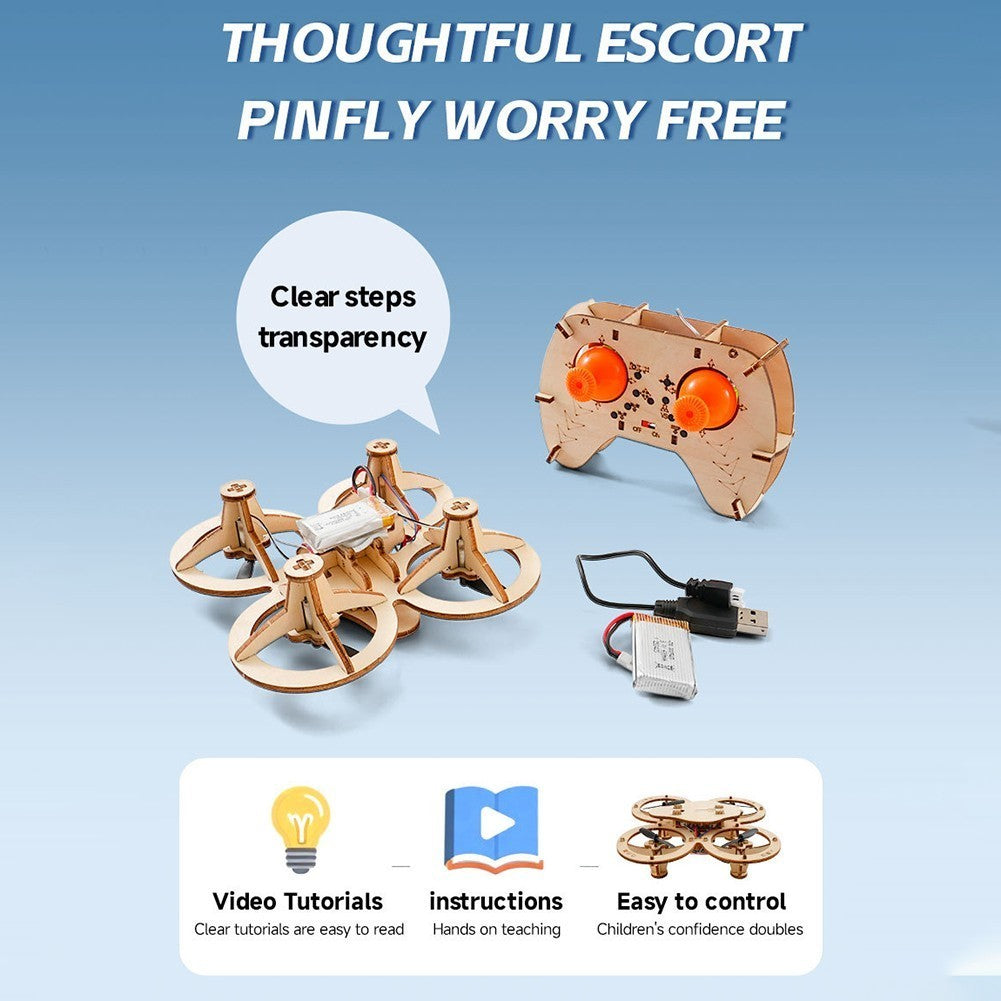 DIY Wooden Experiment Educational STEM Drone Quadcopter Aircraft Remote Control