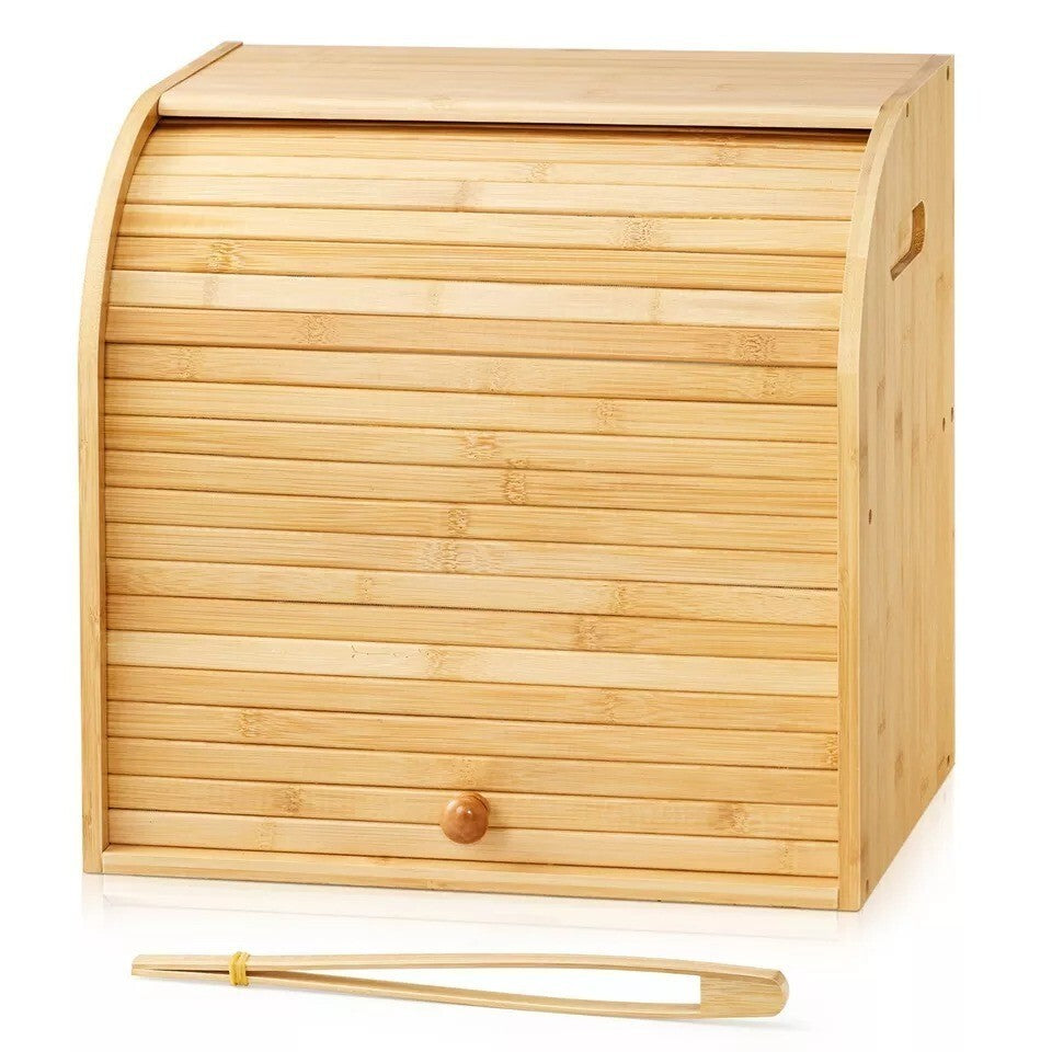2 Tiers Slide Roll Top Bread Bin Double Layer Food Storage Box Kitchen Rack