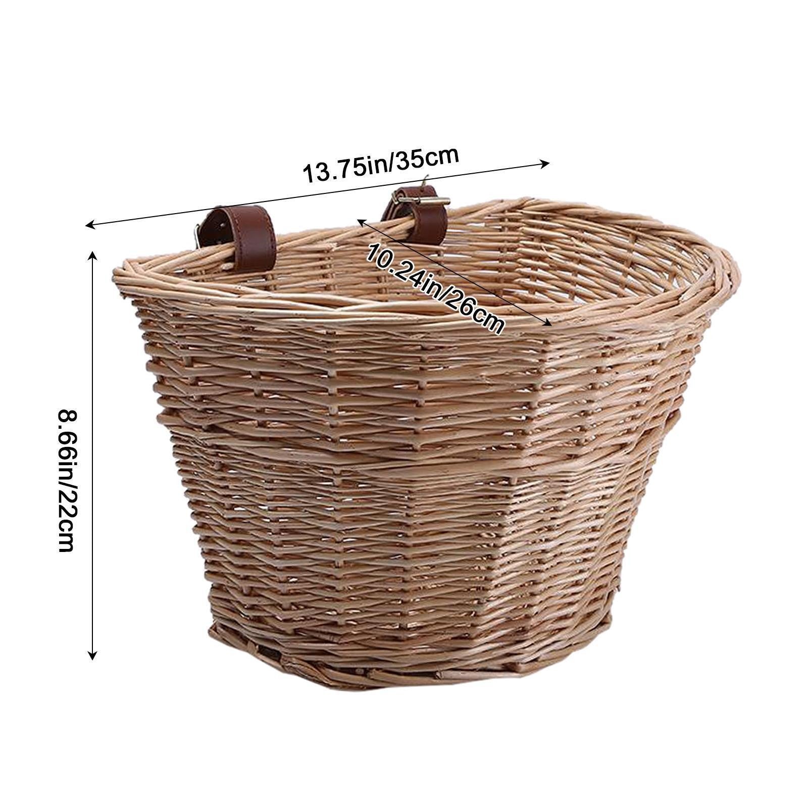 Bike Front D-Shaped Handlebar Basket Wicker Woven Tool Storage Handle Beige
