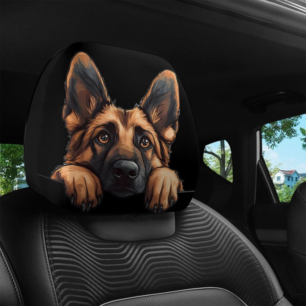 2pcs Realistic German Shepherd Puppy Car Headrest Covers Car Interior Decor