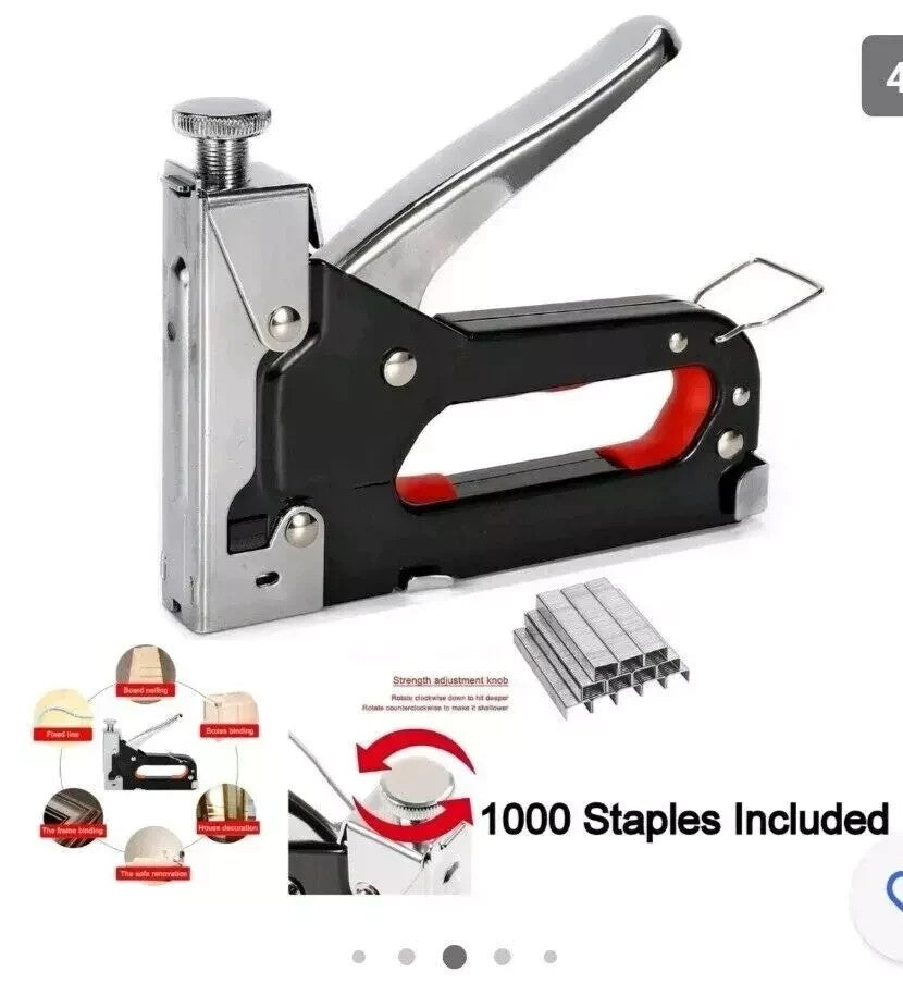 Staple Gun Heavy Duty Tacker Upholstery Woodworking + 1000 Staples Craft Tool