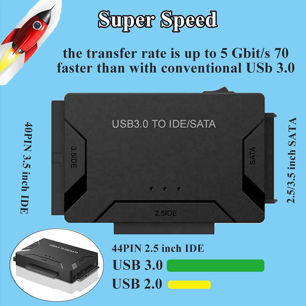 Hard Drive Reader IDE SATA to USB 3.0 Adapter External Converter Kit with Power