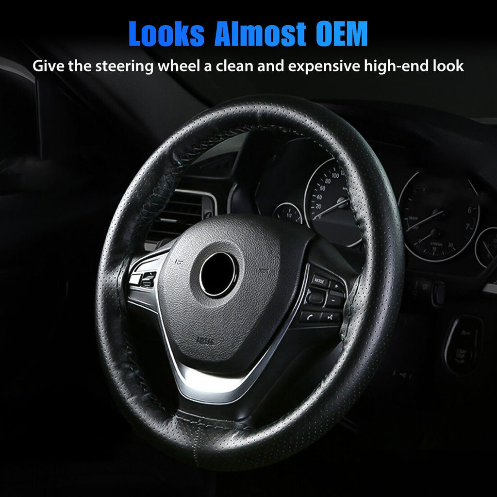 New Leather DIY Car Steering Wheel Cover Anti-slip For 15"/38 cm Dia Black