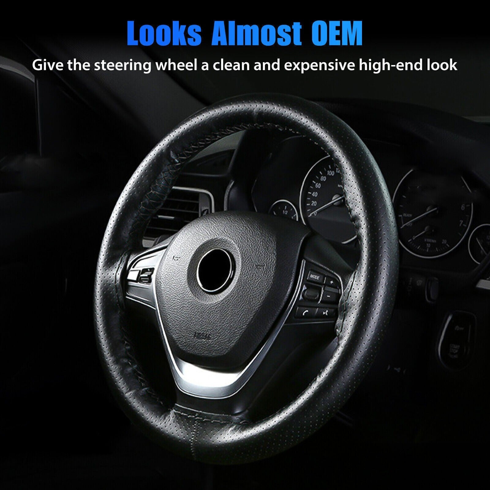New Leather DIY Car Steering Wheel Cover Anti-slip For 15"/38 cm Dia Black