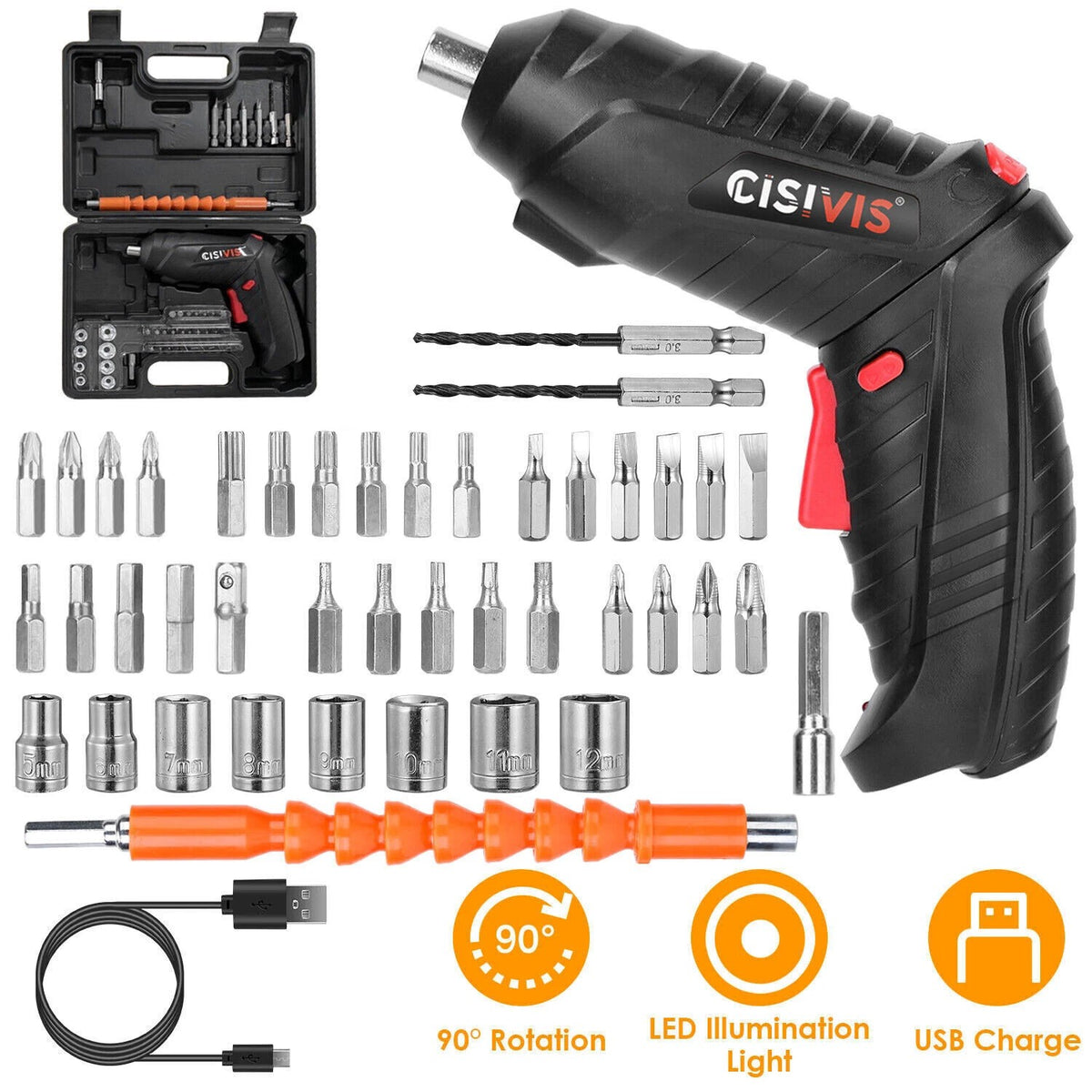 47 In 1 Cordless Electric Drill Set Electric Driver Screwdriver Rechargeable NEW