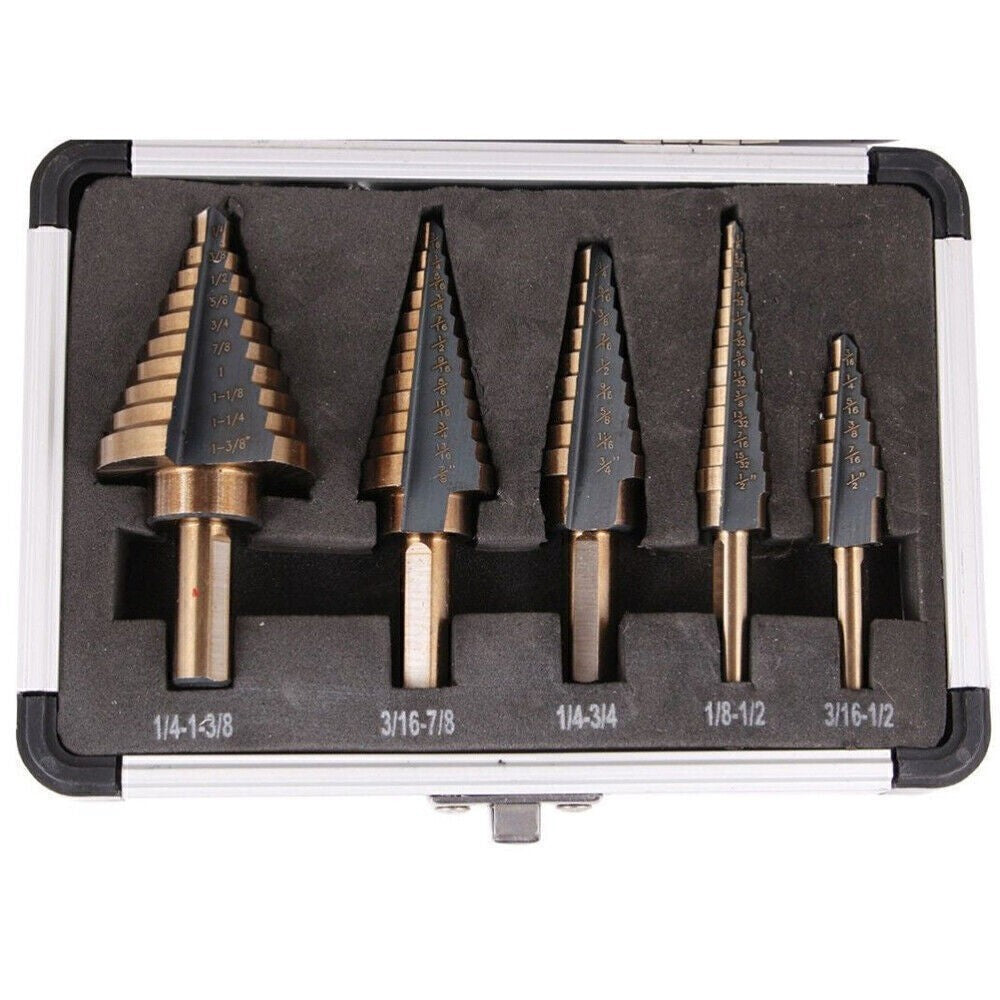 5Pcs HSS Cobalt Hole Large Metal Step Drill Bit Set Titanium Cutter Cone Tools