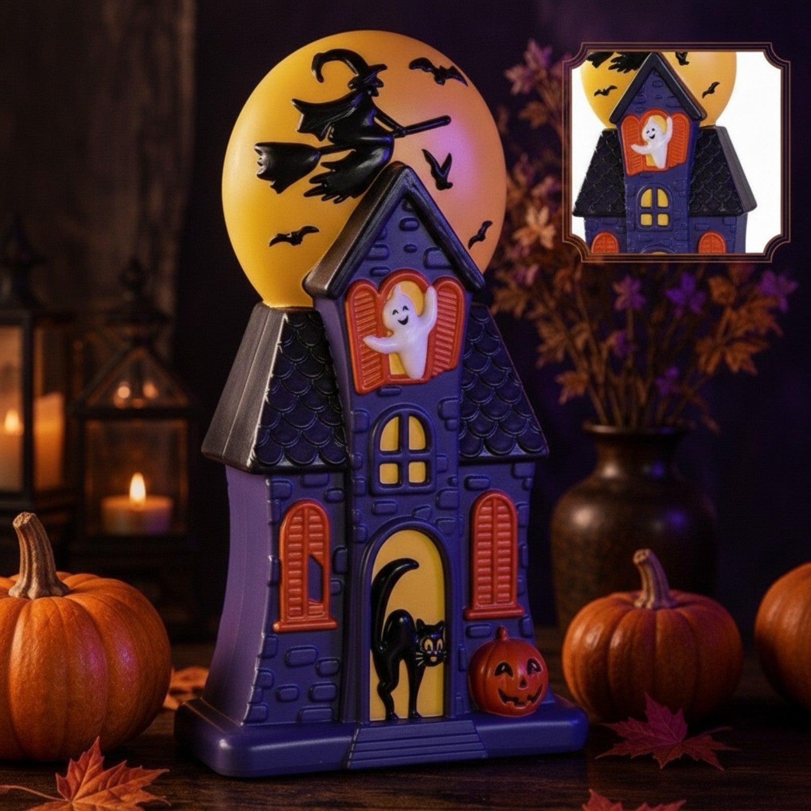 USB Haunted House Blow Mold Light Spooky Figurine Vintage-Style for Mantel,Shelf