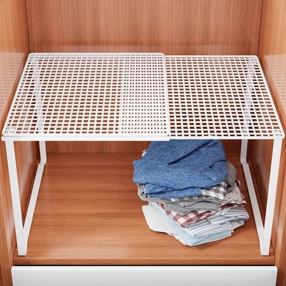 Metal Closet Shelf Adjustable Stackable Shelves DIY Wardrobe Organizer Cabinet