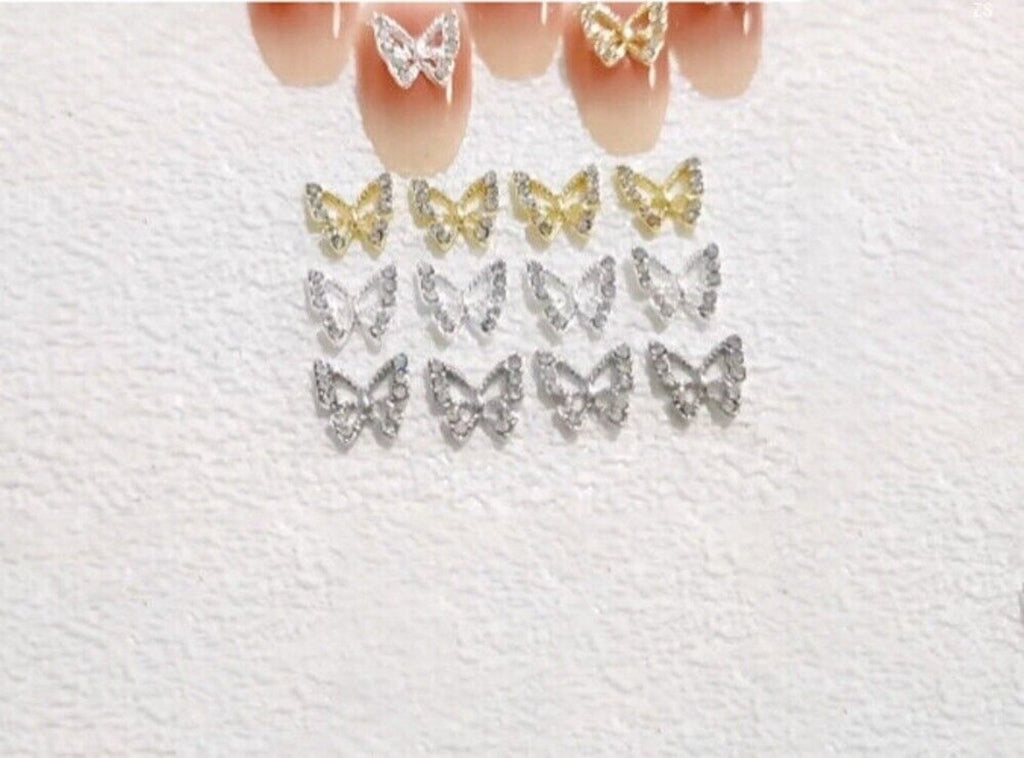 10pcs 3D Alloy Butterfly Nail Charms, Butterfly Nail Gems Nail Rhinestones Shiny