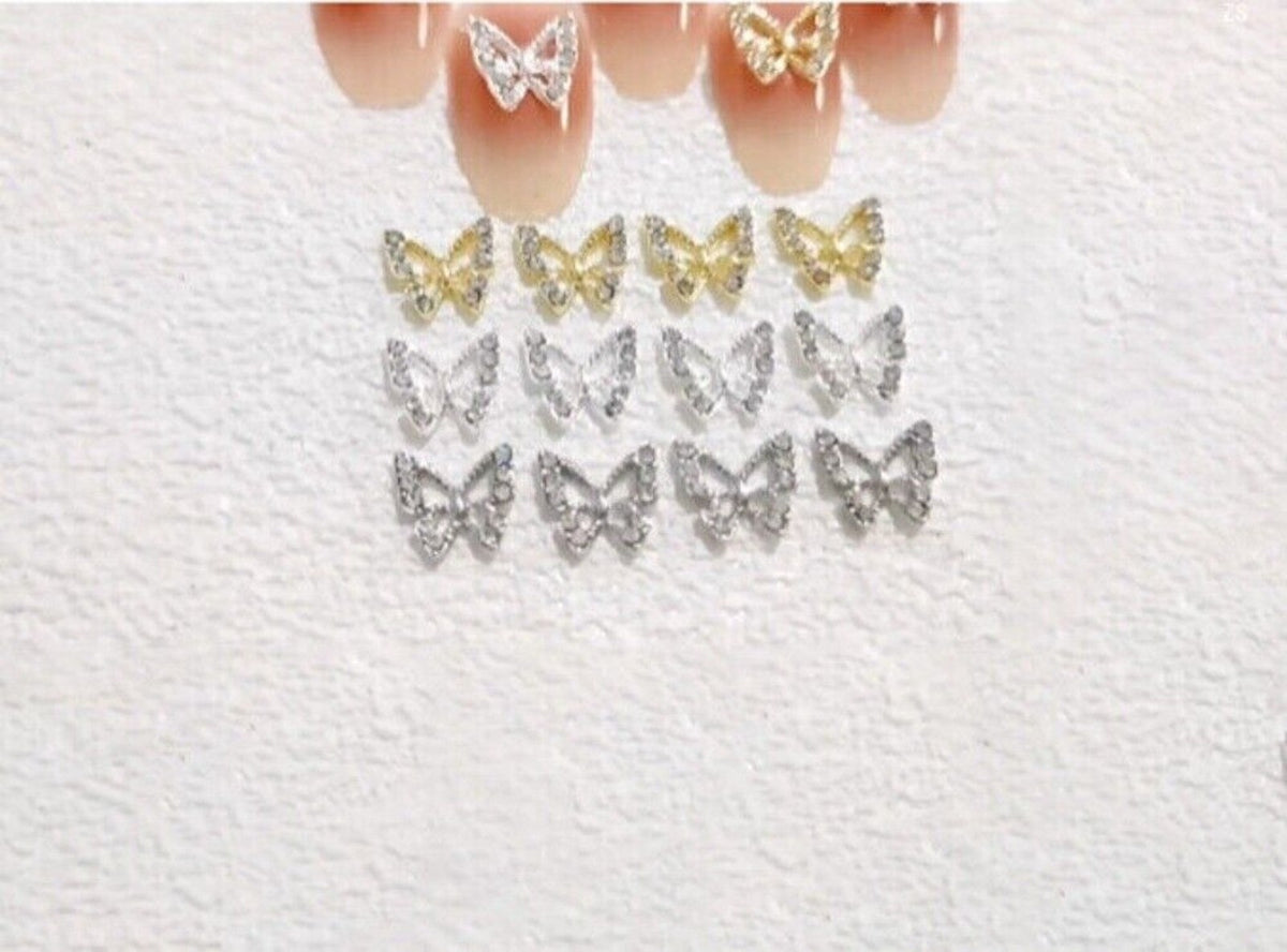 10pcs 3D Alloy Butterfly Nail Charms, Butterfly Nail Gems Nail Rhinestones Shiny