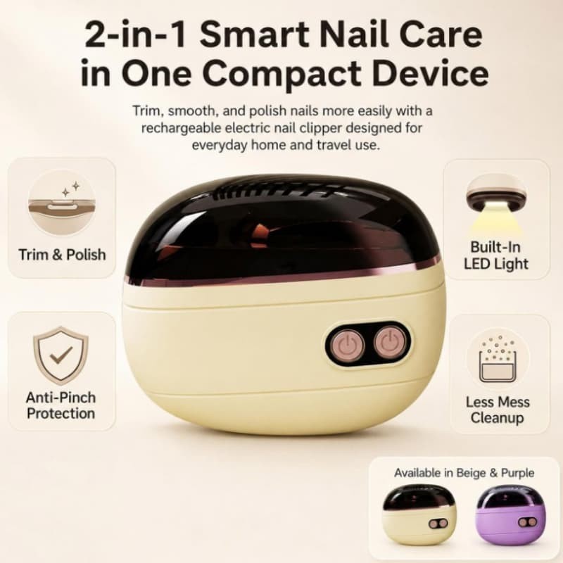 2-in-1 Smart Electric Nail Clipper&Polisher,,Rechargeable Automatic Nail Clipper