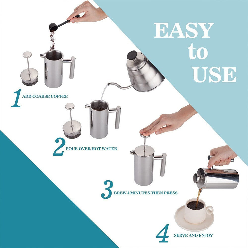 350ml French Press Stainless Steel Coffee Tea Filter Maker Plunger Pitcher Tool