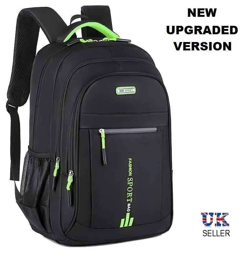 Black Backpack Rucksack Large Upgraded Mens Womens Bag Travel Work School Sports