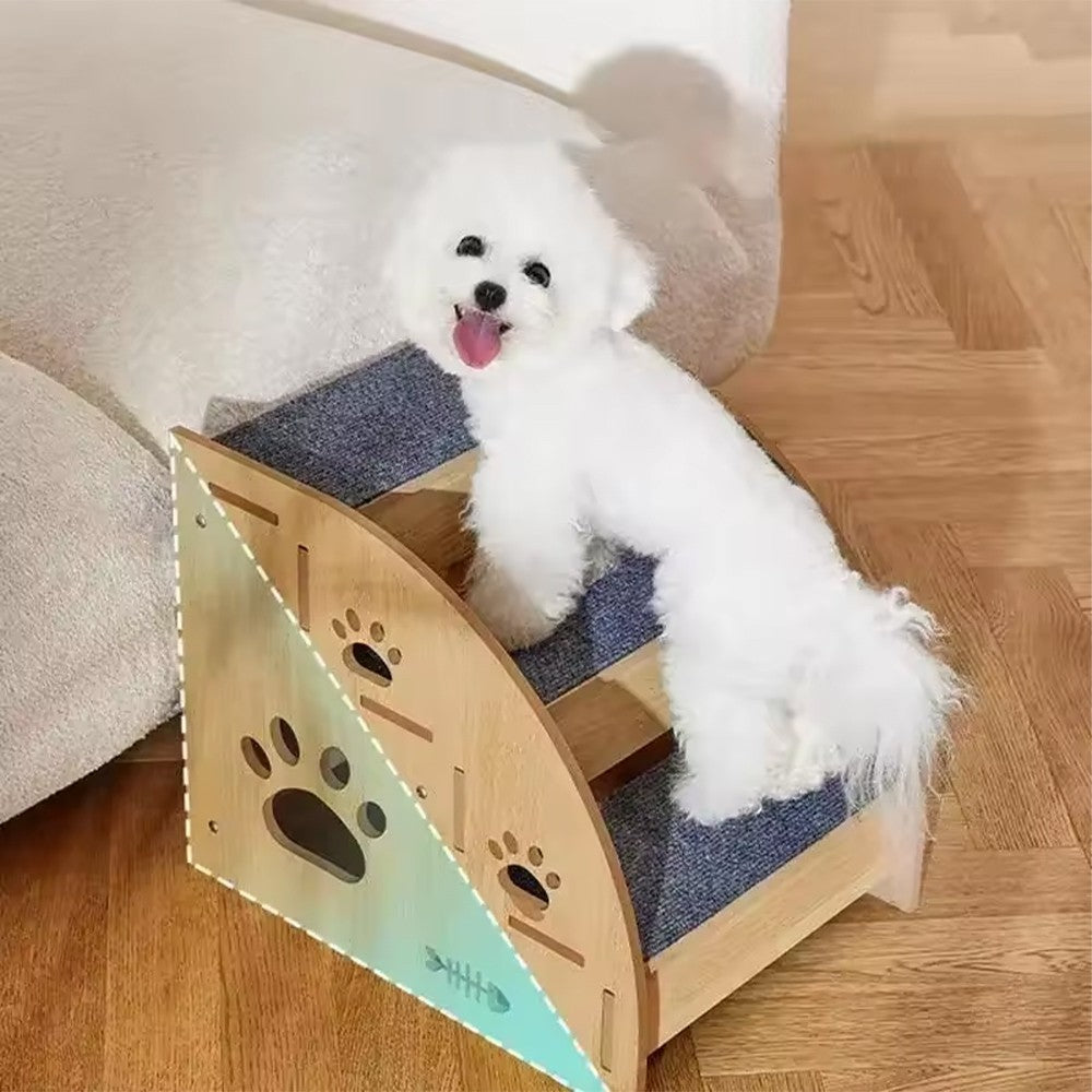 3 Steps Pet Ramp Wooden Dog Steps Stairs Cat Detachable Ladder For Bed Sofa UK