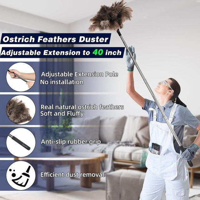 Extendable Ostrich Feather Duster Telescopic Pole Long Duster for Ceilings Light