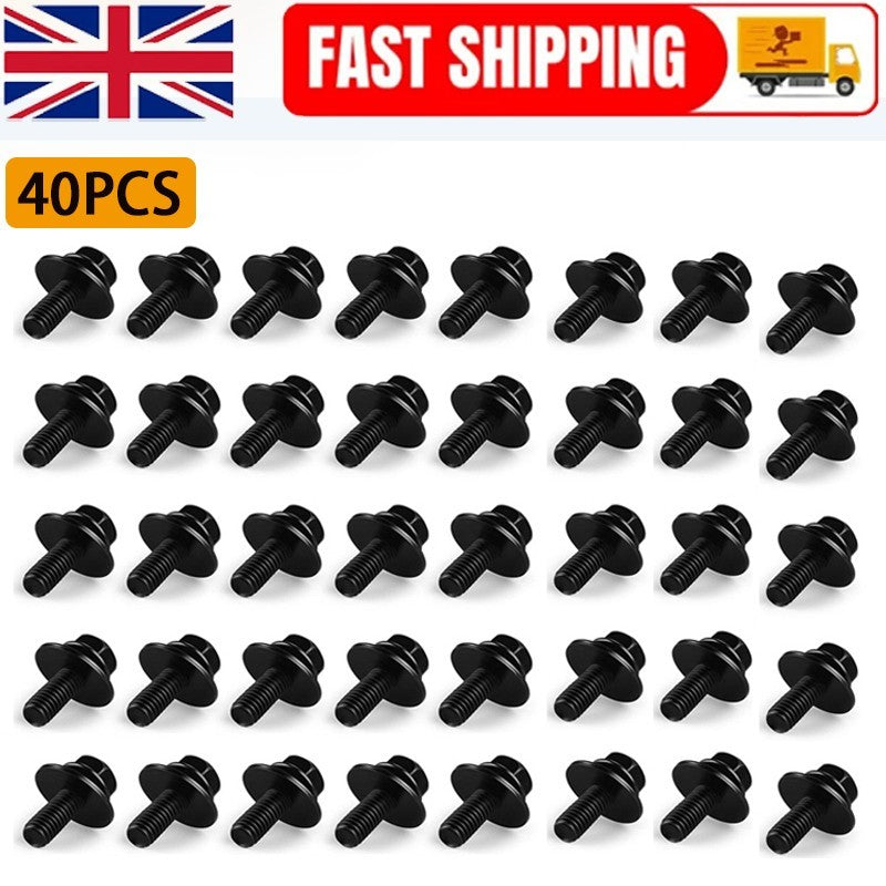 40x Car Body Bolts Screw Fastener Fender M6-1.0x 16mm Long-10mm Hex-17mm Washer